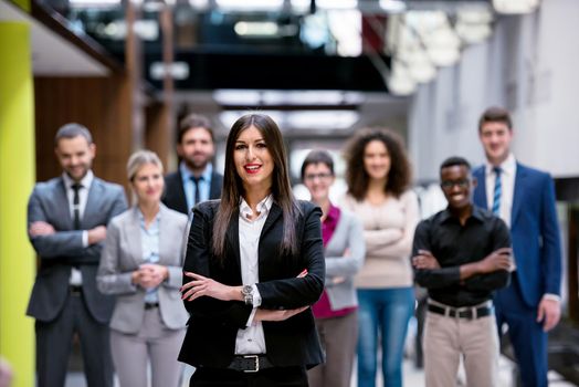 young multi ethnic business people group walking standing and top view