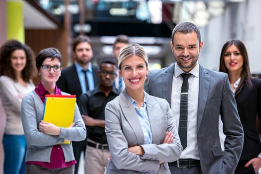 young multi ethnic business people group walking standing and top view