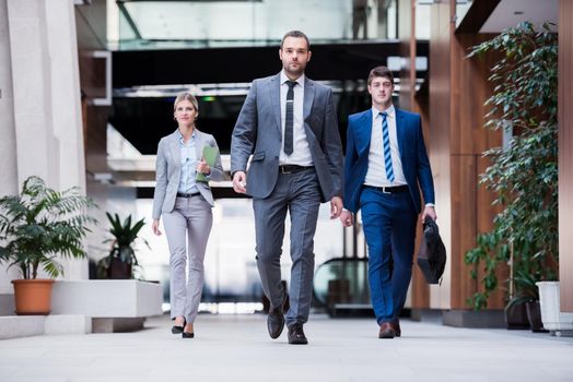 young multi ethnic business people group walking standing and top view