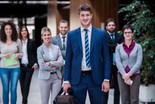 young multi ethnic business people group walking standing and top view