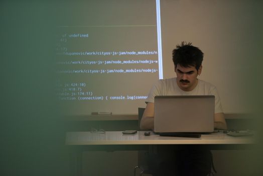 young computer technology students on  code programming class have presentation