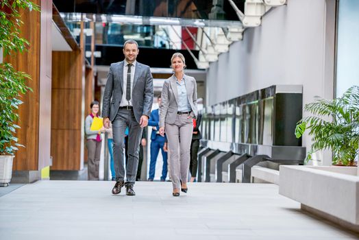 young multi ethnic business people group walking standing and top view