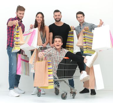 happy group of young people with shopping bags.photo with copy space
