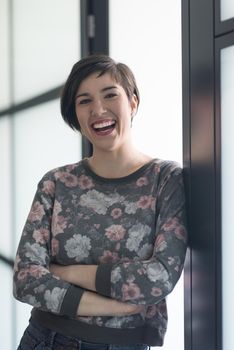 portrait of  young businesswoman in casual hipster clothes at modern startup business office interior