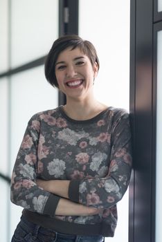 portrait of  young businesswoman in casual hipster clothes at modern startup business office interior