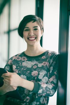 portrait of  young businesswoman in casual hipster clothes at modern startup business office interior