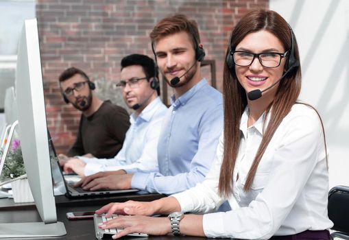 group of call center specialists work with clients .photo with copy space