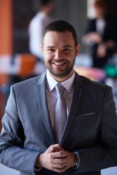 happy young business man portrait  at modern meeting office indoors