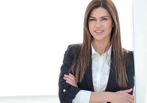 Close up portrait of young woman in business suit.photo with copy space