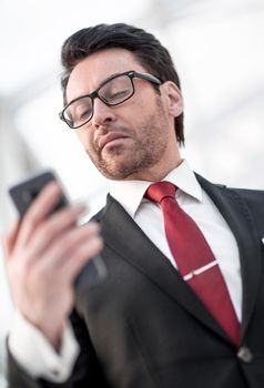 close up.portrait of a modern businessman.people and technology