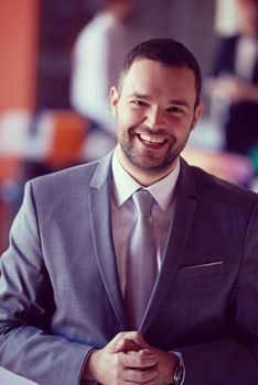 happy young business man portrait  at modern meeting office indoors