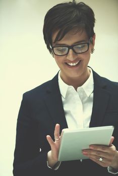 corporate business woman working on tablet computer  at modern office interior