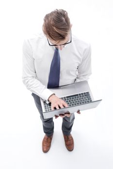 top view. businessman typing on laptop keyboard.people and technology