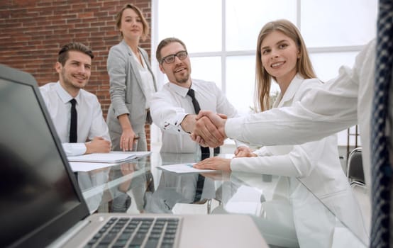 business people shaking hands at the office table.concept of cooperation