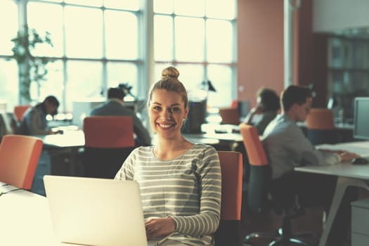 Young female Entrepreneur Freelancer Working Using A Laptop In Coworking space