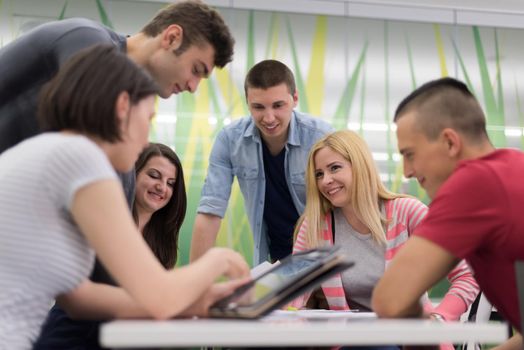 students group study together in school classroom and working together homework project