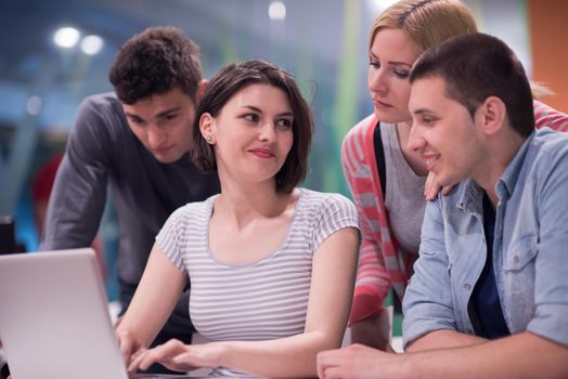 students group study together in school classroom and working together homework project