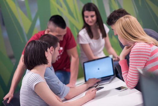 students group study together in school classroom and working together homework project