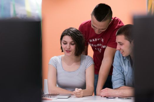 students group study together in school classroom and working together homework project