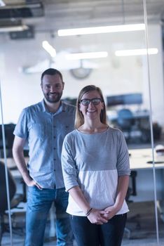 business couple working together on project at modern startup office