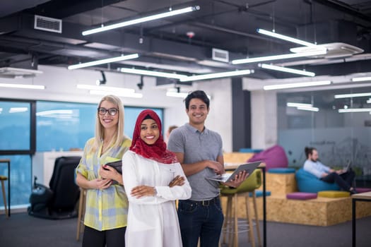 Portrait Of Successful Multiethnic Business team Entrepreneur At Busy startup Office