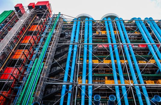 Paris / France - April 06 2019: Colorful facade of the Center of Georges Pompidou