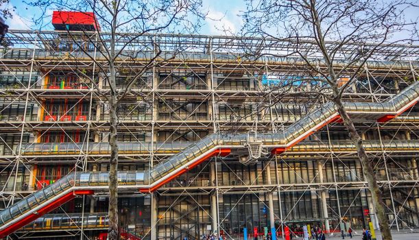 Paris / France - April 06 2019: Facade of the Center of Georges Pompidou in spring