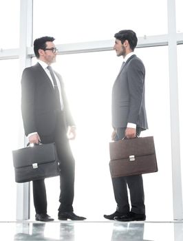 business background.business people talk standing in the office. business concept