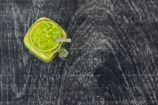 Green smoothies made of spinach. Healthy eating and sports concept.