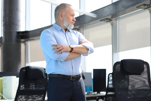 Confident pensive mature business man in modern office