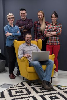 portrait of creative business people group in modern startup office interior