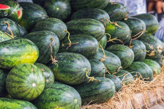 Watermelons in the Vietnamese market. Asian food concept