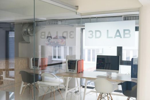 3D lab, new technology laboratory classroom. Startup business modern office interior