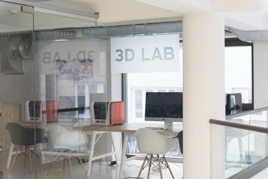 3D lab, new technology laboratory classroom. Startup business modern office interior