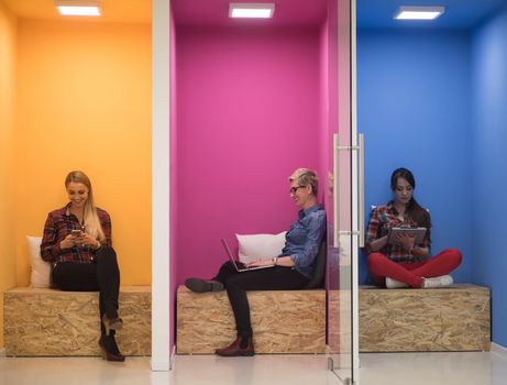 group of young business people having fun, relaxing and working in creative room space at modern startup office