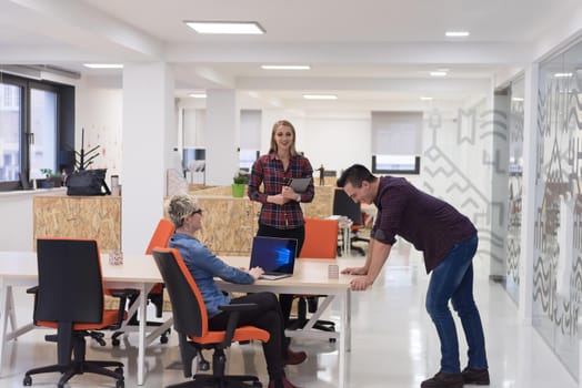 portrait of creative business people group in modern startup office interior