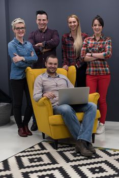 portrait of creative business people group in modern startup office interior