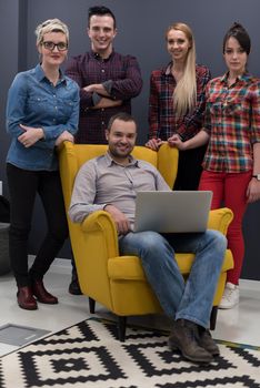 portrait of creative business people group in modern startup office interior