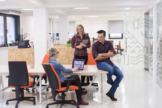 portrait of creative business people group in modern startup office interior