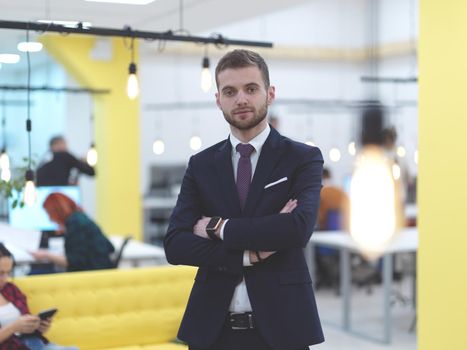 businessman portrait in modern startup business coworking open space office