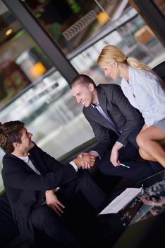 business people shaking hands make deal and sign contract