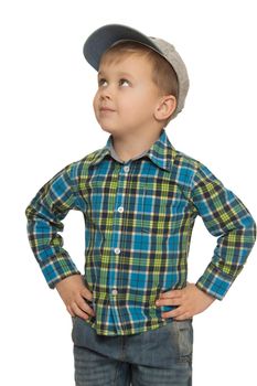 Little boy In checkered shirt and cap . close-up - Isolated on white background