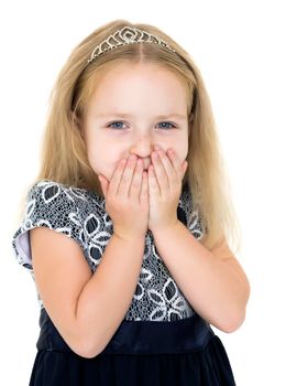 Frightened little girl. The concept of emotions. Isolated on white background.