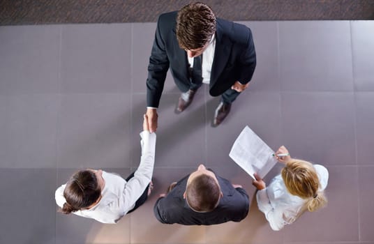 business people shaking hands make deal and sign contract