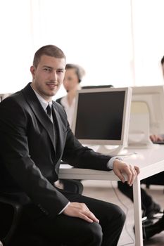 business people group with  headphones giving support in  help desk office to customers, manager giving training and education instructions