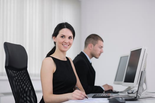 business people group with  headphones giving support in  help desk office to customers, manager giving training and education instructions