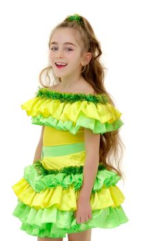 Beautiful little girl posing in the studio. Children's emotions concept. Close-up. Isolated on white background.