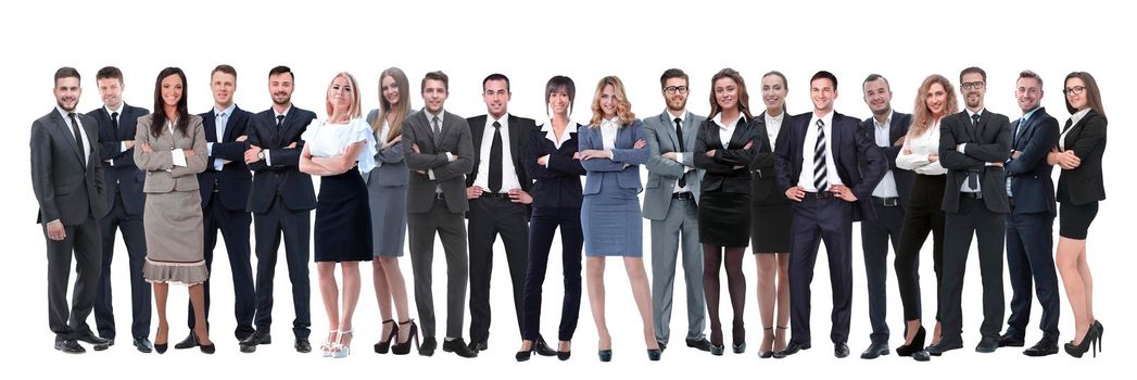 Business people standing in row over white background