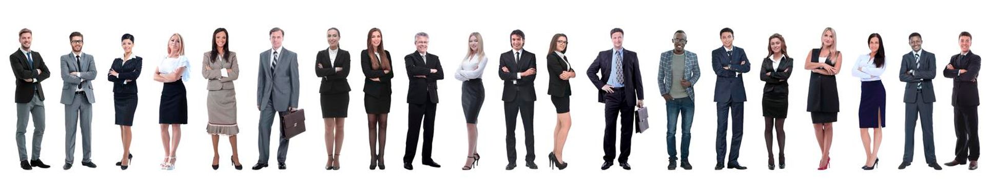 Business people standing in row over white background