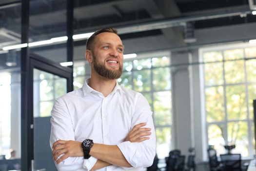 Young handsome businessman smiling in an office environment